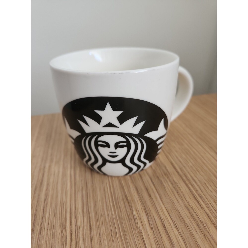 Starbucks 2017 White Ceramic Barrel-Style Mug w/ Mermaid Logo